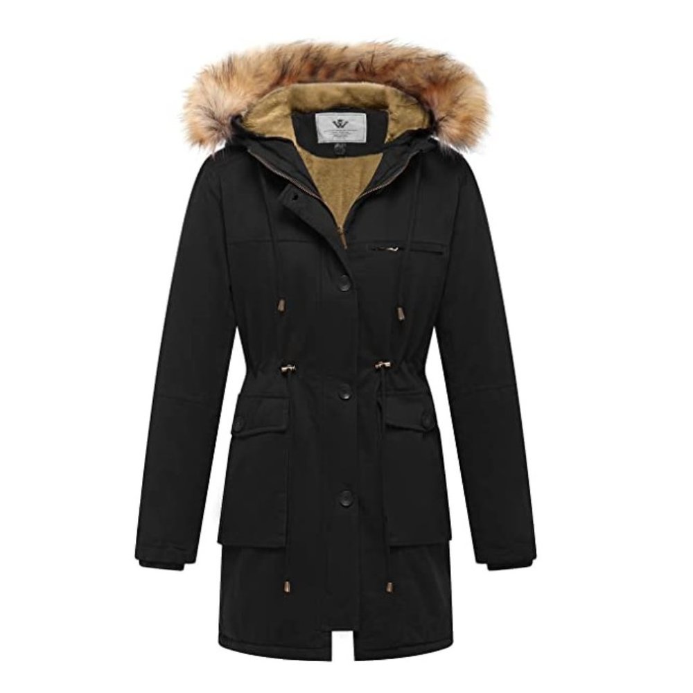 NWoT DEFECT Wenven Women's Winter Hooded Fleece Jacket Black Size L $150 O172